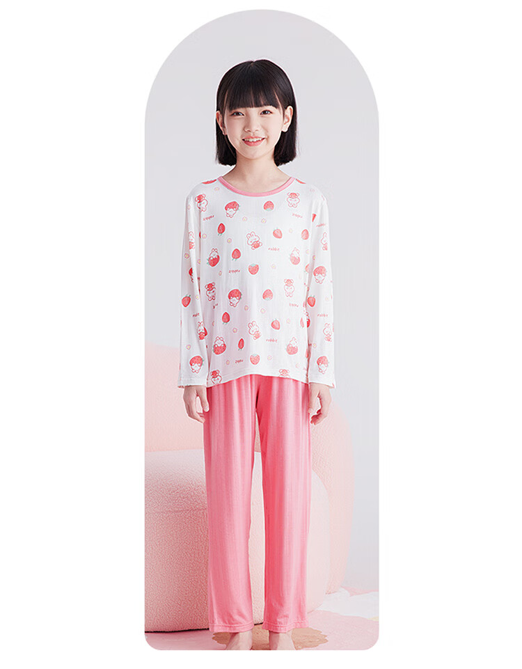 DEESHA [Ice Silk Smooth] Girls' Thin Long-Sleeve And Pants Pajamas, 7A Antibacterial Air Conditioning Wear, Children's Loungewear 6