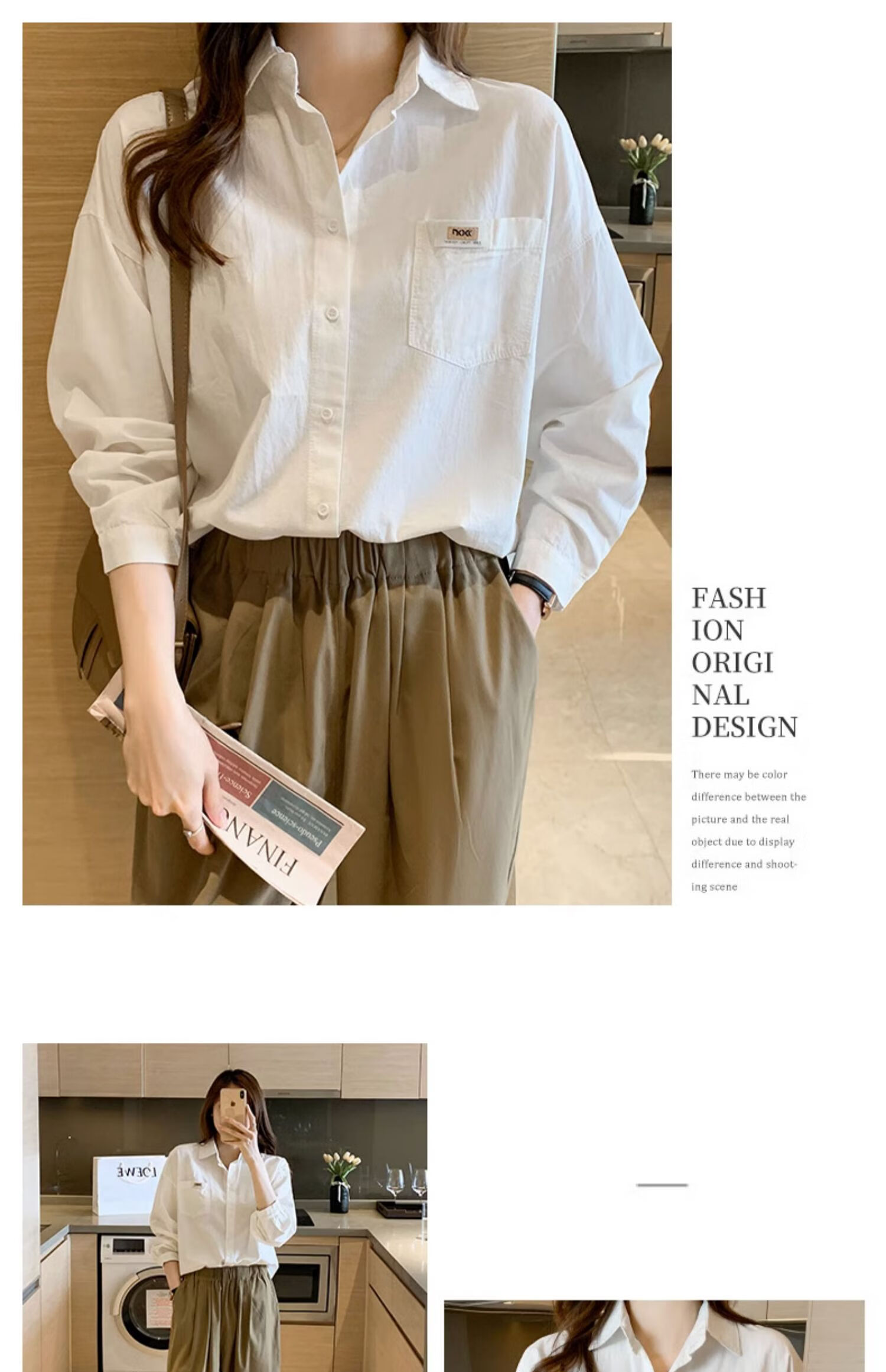 AOTUN Loose Pure Cotton Shirt Women New Ladies Top Base Shirt AT3594 White S 5