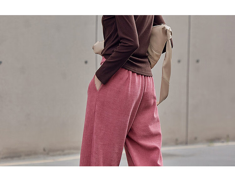 Dme Hollow Design Side Zipper One-Button Sensual Straight-Leg Casual Pants for Women, Bean Paste Pink, L 16