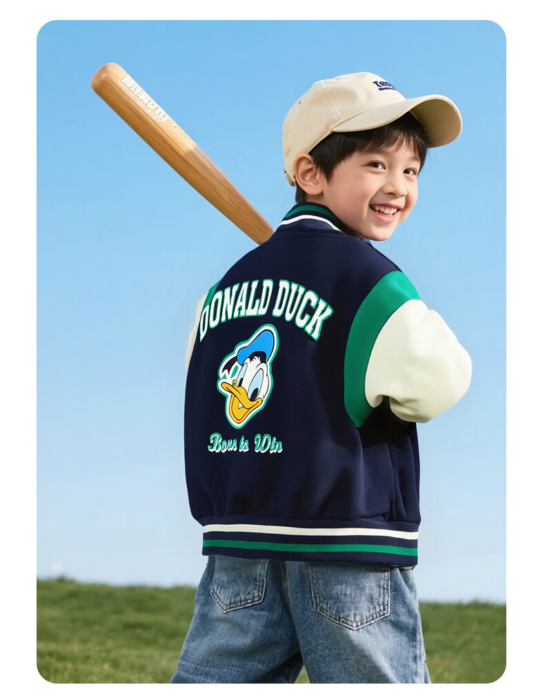 Disney Kids Winter Boys' College Style Durable Fleece-Lined Warm Baseball Jacket Coat Navy Blue Size 90 4