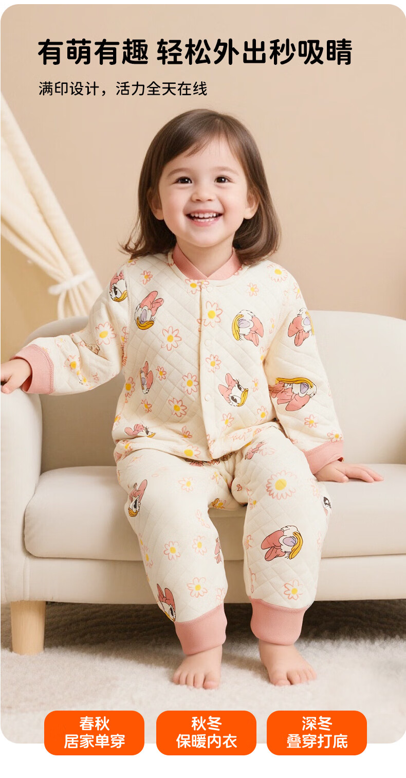 Disney Kids Autumn Winter Three-Layer Warm Cotton Skin-Friendly Homewear Pajama Set Daisy 80 3