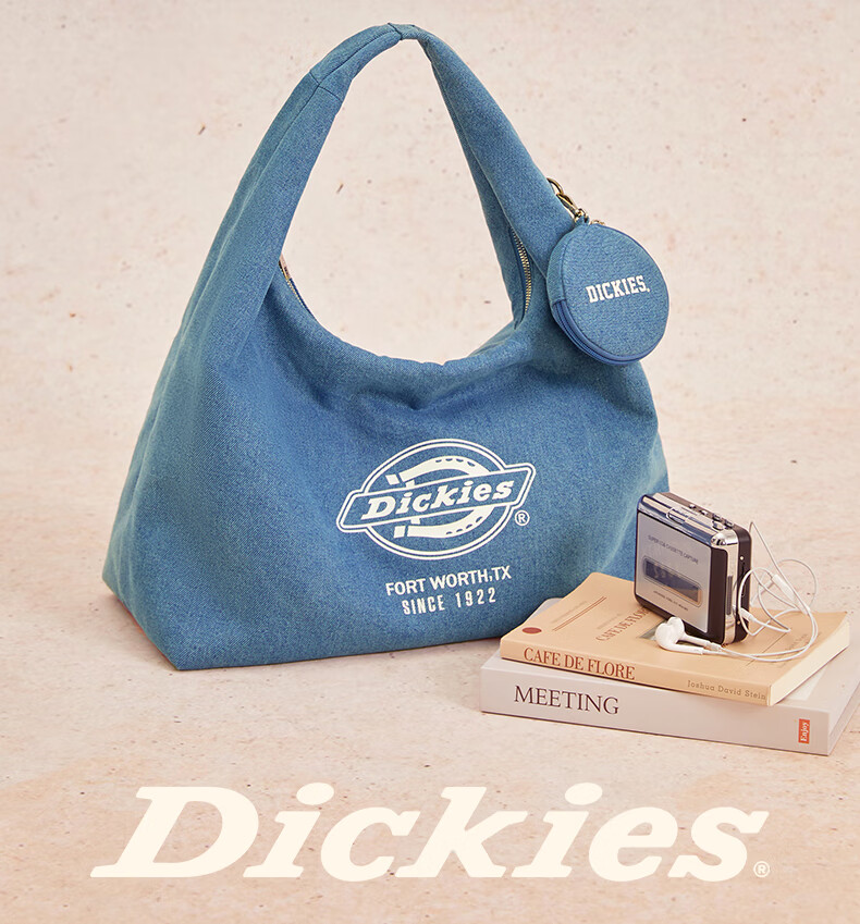 Dickies Denim Blue Large Capacity Shoulder Tote Bag Travel Commuter Casual Women's Bag 3