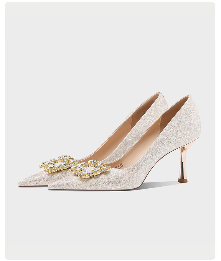 Josiny French Style Exquisite Wedding Shoes for Women 2025 New Bride Wedding Shoes Stiletto Heels Xiuhua Engagement High Heels Champagne Gold Size 39 2