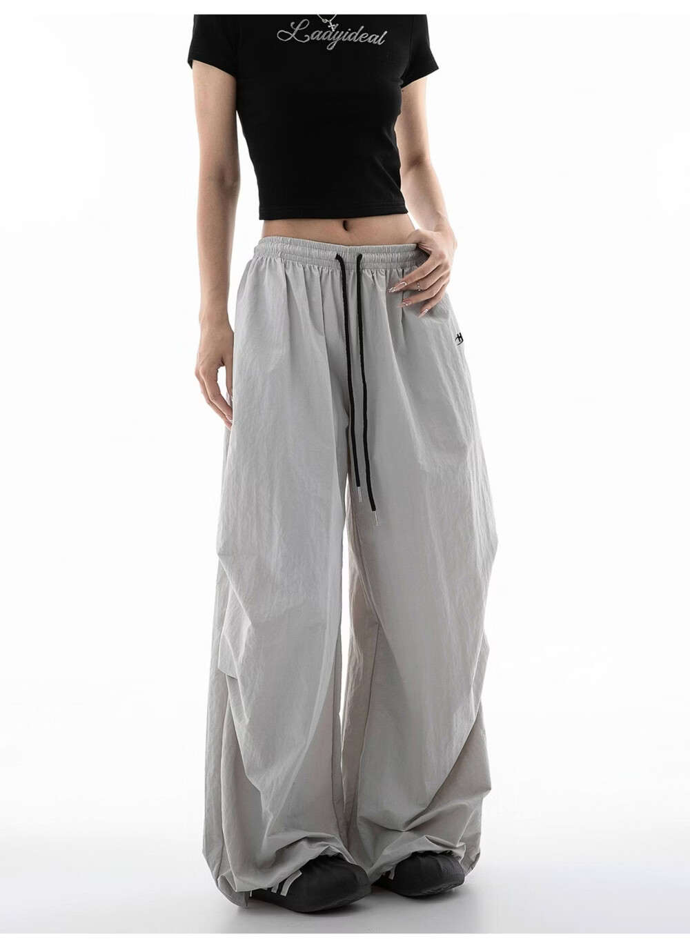 ICH MODE Women's American Style Summer Loose Lightweight Paratrooper Cargo Pants Straight Wide Leg Casual Pants Gray M 8