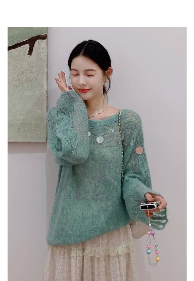 MT Spring Elegant Sequin Hollow Knit Sweater with Wool Blend for Women 3