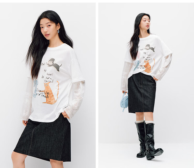 Semir Mall Edition | Women's Summer Long Sleeve T-Shirt Oversize Fake Two-Piece 2026 Unique Style 101326101001 4