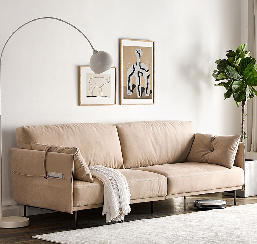 兰泊斯尼 北欧现代轻奢科技布好理沙发三人简约小户型复古奶茶色 四人