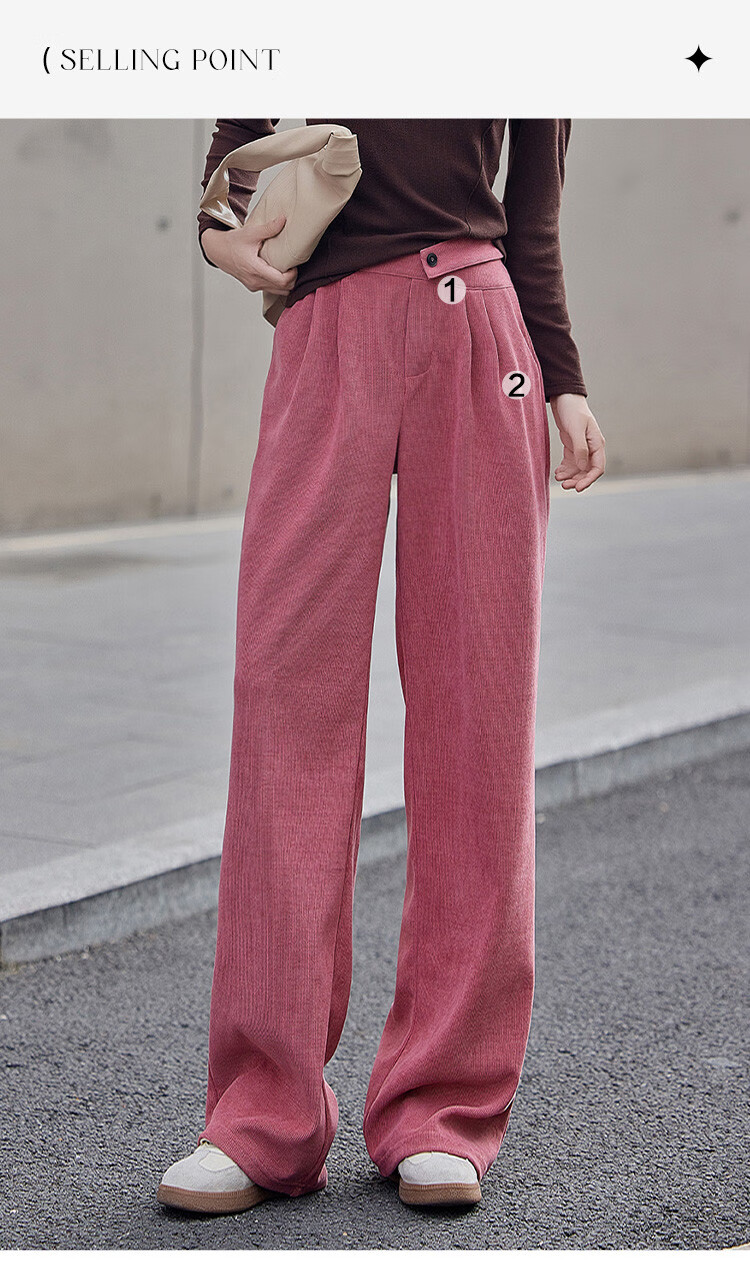 Dme Hollow Design Side Zipper One-Button Sensual Straight-Leg Casual Pants for Women, Bean Paste Pink, L 4