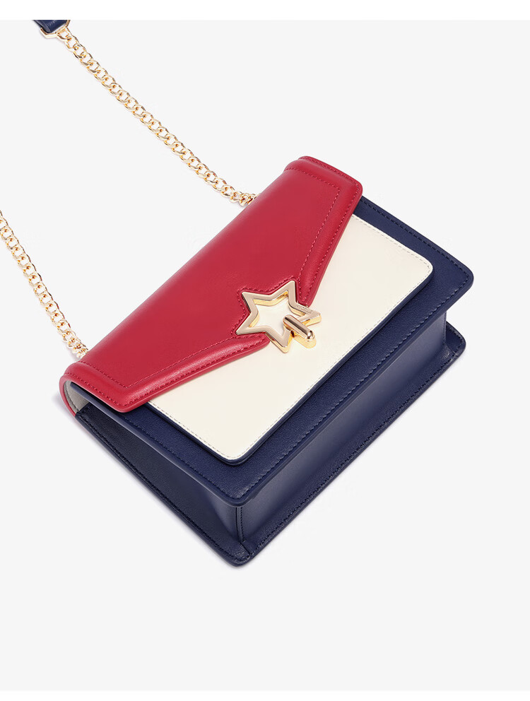 (nucelle)包包女包时尚韩版个性单肩斜挎包链条小方包 513红白蓝