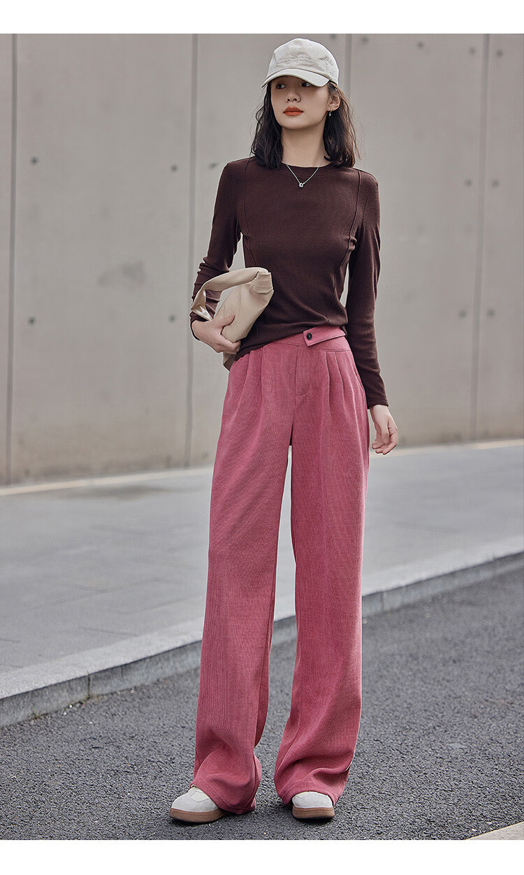 Dme Hollow Design Side Zipper One-Button Sensual Straight-Leg Casual Pants for Women, Bean Paste Pink, L 7