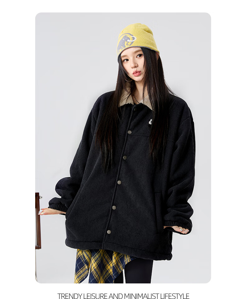 Baleno Panda Sherpa Fleece Jacket Men Winter Casual Corduroy Retro Hong Kong Style Warm Cotton Coat 4