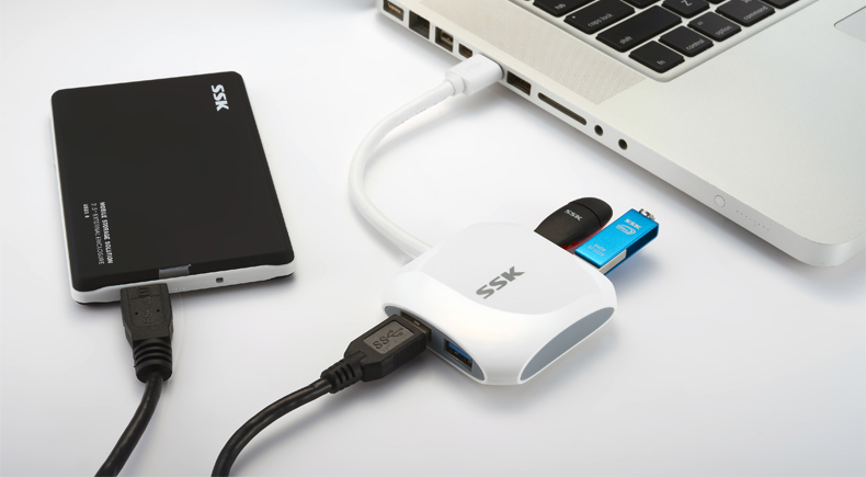 SSK飚王 SHU300 集线器HUB 高速USB3.0传输 分线器扩展一拖4口USB 白色