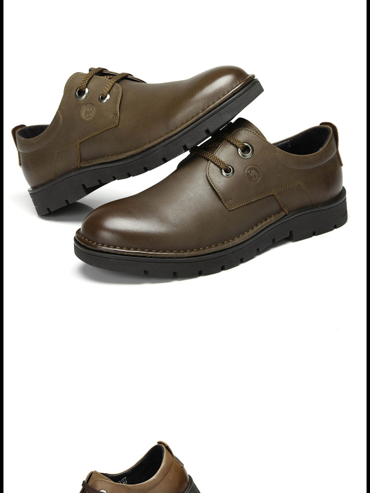 骆驼牌 真皮商务休闲系带圆头鞋正装男皮鞋 w32155177 棕色 43码
