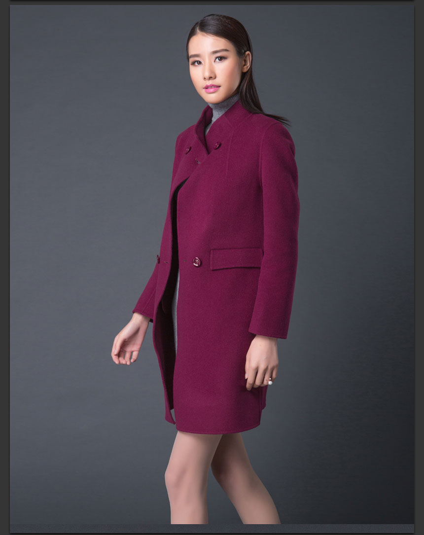 帕什 2016新品首发 欧美女士时尚中长款毛呢大衣 双面毛呢大衣 OS02 紫红 XL