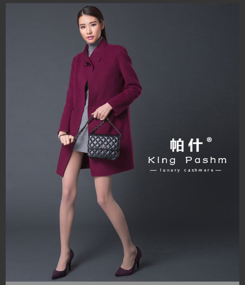 帕什 2016新品首发 欧美女士时尚中长款毛呢大衣 双面毛呢大衣 OS02 紫红 XL