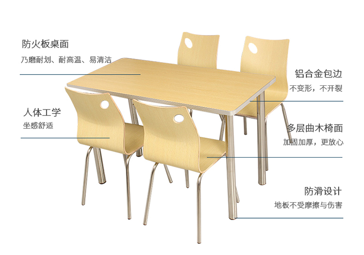 好事达易美定制餐桌椅 简约现代快餐桌 食堂桌椅（1桌+4椅）CN005