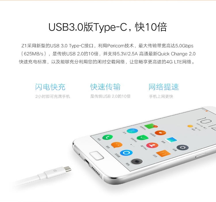 
                                        联想 ZUK手机（z1221）白色 64GB 移动联通电信4G手机 双卡双待4G手机                