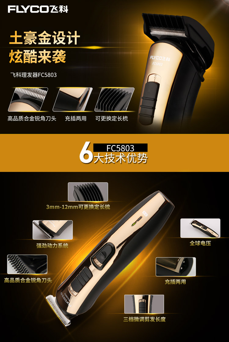 
                                        飞科(FLYCO)专业电动理发器成人儿童电推剪 剃头电推子 FC5803                