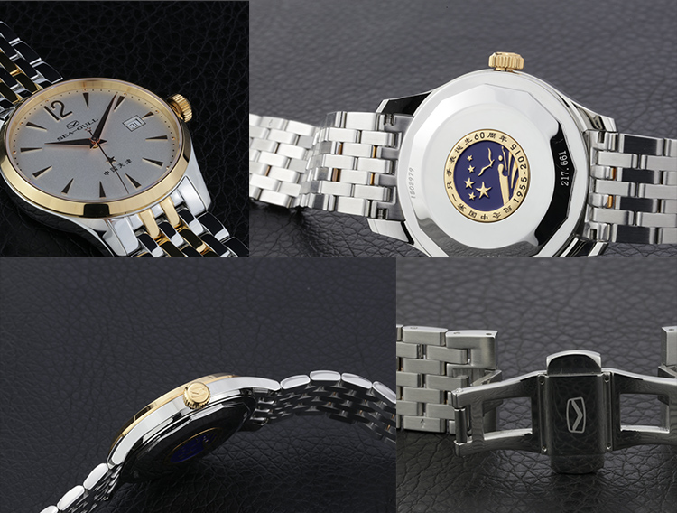 海鸥(seagull)手表 商务休闲系列60周年纪念款自动机械男表白盘间金