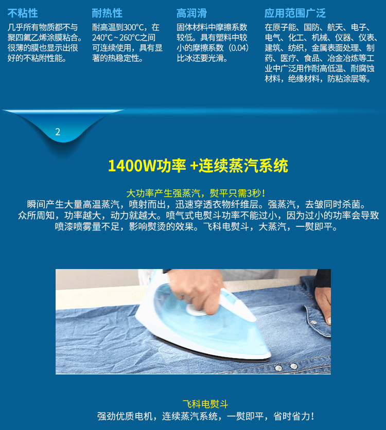 
                                        飞科(FLYCO)FI-9309蒸汽电熨斗 1400W（天空蓝）                