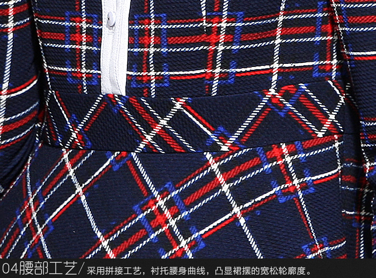 
                                        婉睿女装春装新款时尚立领格子显瘦气质长袖A字裙针织连衣裙淑女款 黑格 XL                