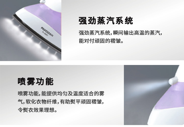
                                        飞科(FLYCO)FI-9302蒸汽电熨斗 1400W（淡紫色）                