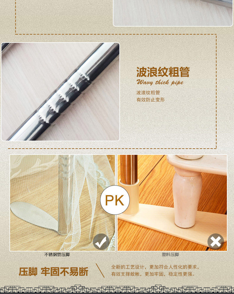 
                                        堂皇家纺 方顶蚊帐 三开门 21眼不锈钢管蕾丝花边落地蚊帐 悠闲美夏 兰色 180*200                
