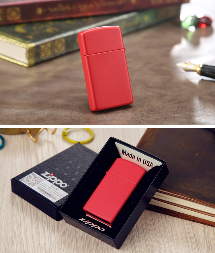 zippo打火机纤巧红哑漆1633