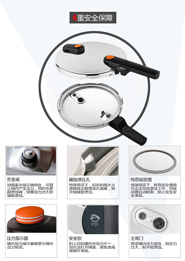 菲仕乐 压力锅 橙色沸点高速快锅5件套
