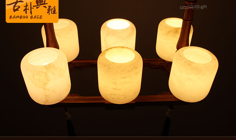 比月中式吊灯餐厅灯客厅红木灯实木西班牙透光云石灯长方形吊灯具3300 六头