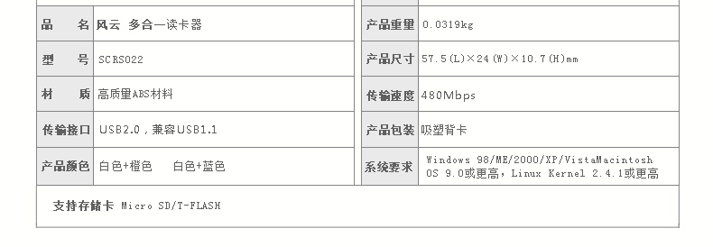 SSK飚王 SCRS022 风云高速专用microSD/TF单口读卡器 创意迷你 蓝色