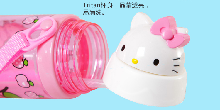 HELLO KITTY凯蒂猫儿童水杯 Tritan材质学生带吸管便携运动水壶防漏塑料旅行杯子 550ML 粉红色