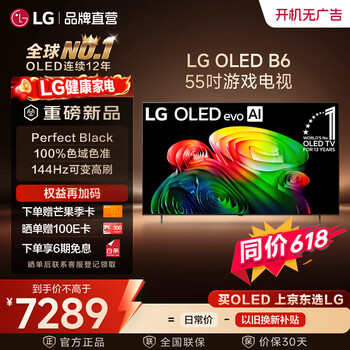 LG电视B6高端系列 48/55/65/77/83英寸OLED电视 4K超高清智慧屏 144Hz可变高刷 杜比视界B5升级款 55英寸 【推荐距离1.7m】OLED55B6PCA