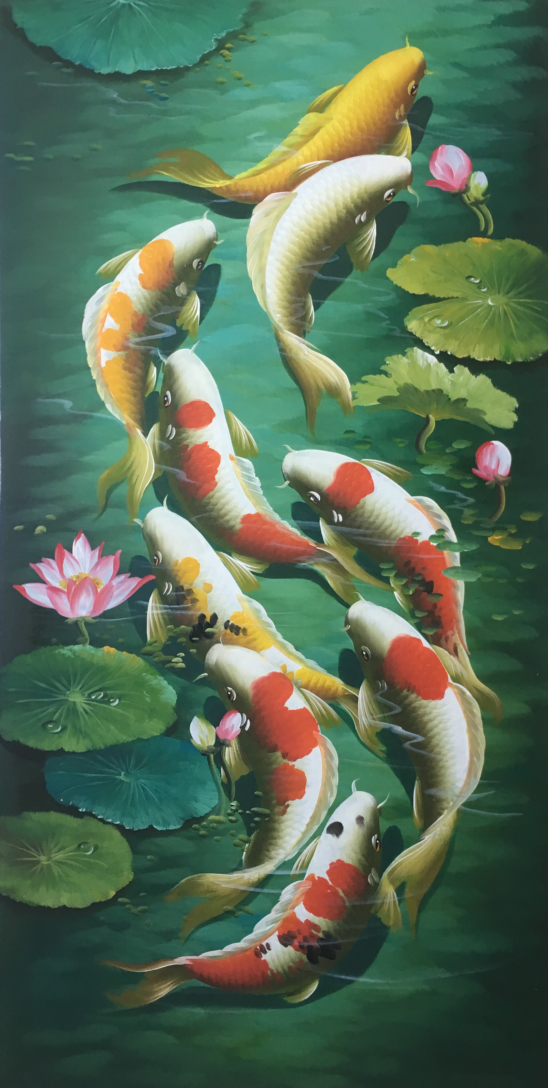 060成交总金额【仙游油画协会】纯手绘写实动物油画-年年有鱼,尺寸