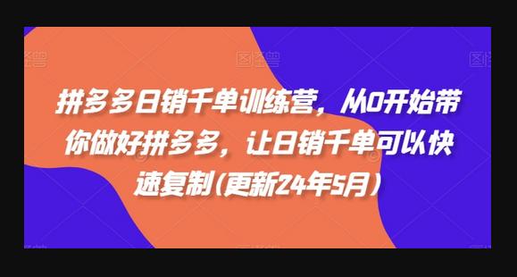 拼多多日销千单训练营，从0开始带你做好拼多多，让日销千单可以快速复制(更新24年10月)-666资源网