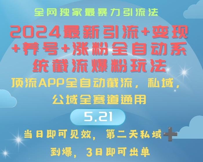 2024最暴力引流+涨粉+变现+养号全自动系统爆粉玩法【项目拆解】