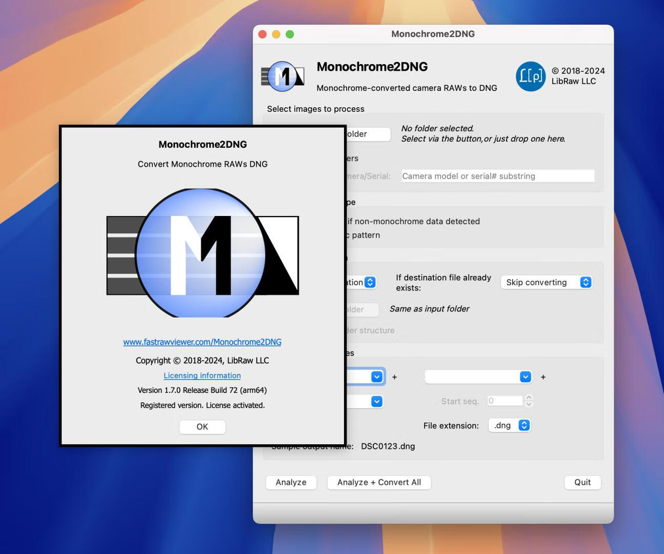 LibRaw Monochrome2DNG for Mac v1.7.0.72激活版 DNG格式转换器