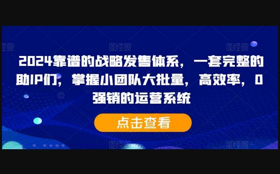 靠谱的战略发售体系，一套完整的助IP们，掌握小团队大批量，高效率，0 强销的运营系统-666资源网