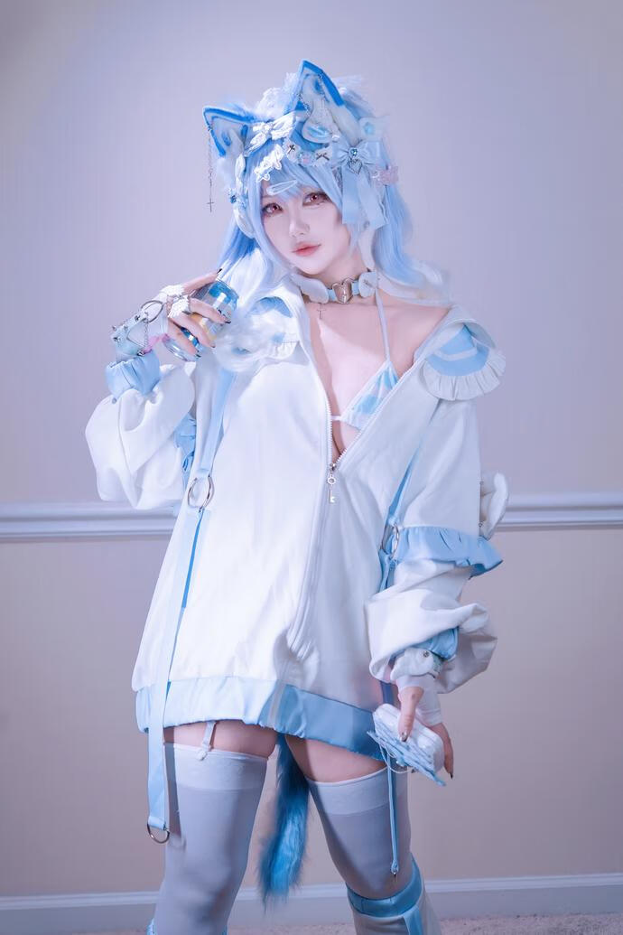 狐洛洛子-24年07月限定 水色猫猫头 [40P-702MB]