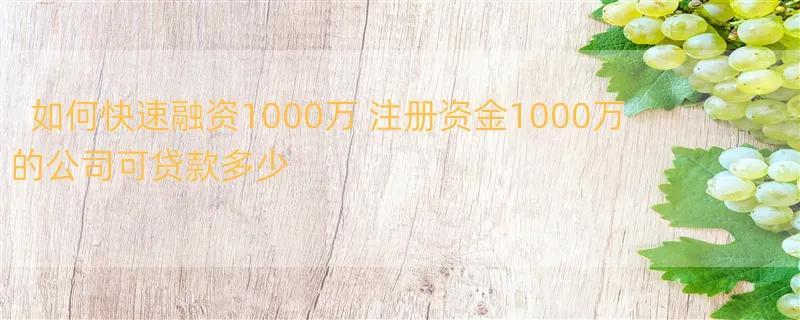 如何快速融资1000万 注册资金1000万的公司可贷款多少