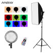 Andoer Studio Photography 24G RGB LED Light Softbox Kit con 45W Regulable RGB LED Light 1 50 70cm Softbox 1 2M Light Stan