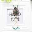 Fashion Beaded Necklace 70cm Turkish Hollow Flower Sweater Chain Antique Gold Color Resin Necklace Elegant Lady Ethnic Jewelry