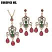 Elegent Turkish Women Long Flower Necklace Earring Jewelry Sets Antique Gold Color Resin Ethnic Jewelry Indian Vintage Bijoux