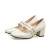 Idifu Womens Mary Jane Shoes Chic Buckle Straps Low Cut Square Toe Block Medium Heek Work Pump idifu kopen in de aanbieding