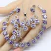 925 Sterling Silver Jewelry Sets For Women Purple Zirconia 4PCS Bracelet Earrings Necklace Pendant Rings 2018 Christmas Gift