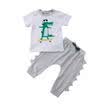 Summer Baby Boys Dinosaur Cotton Short Sleeve Tops Long Pants Outfits Clothes