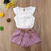 3PCS Toddler Baby Kids Girls Chiffon Bow T-Shirt Tops Shorts Pantalones Trajes Set
