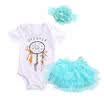 0-24M Newborn Baby Girls 3pcs Set Romper Dress Bodysuit Headband Outfit Clothes
