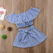 Duopindun Baby Girl Summer Off Shoulder Stripe T Shirt Toptutu Dress Skirt Outfits duopindun kopen in de aanbieding