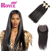 Royce Wholesale India Straight Virgin Hair 3 Boudles With Lace Closure Raw Indian Human Weft Extensions royce kopen in de aanbieding